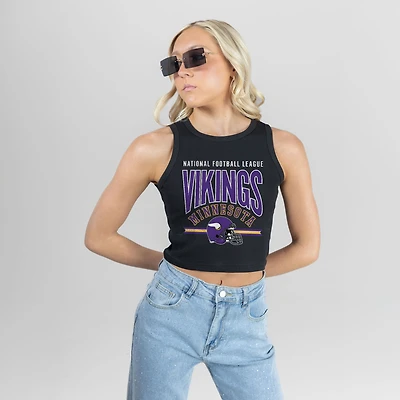 Women's Gameday Couture Black Minnesota Vikings Mic Drop Essential Ribbed Crop Tank Top