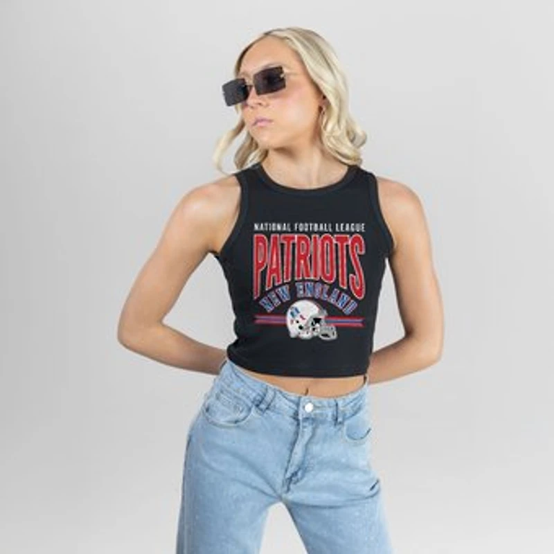 Women's Gameday Couture Black New England Patriots Mic Drop Essential Ribbed Crop Tank Top