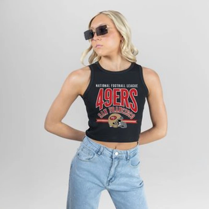 Women's Gameday Couture Black San Francisco 49ers Mic Drop Essential Ribbed Crop Tank Top
