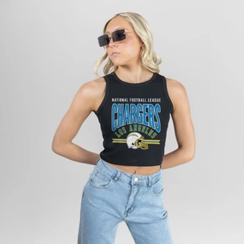 Women's Gameday Couture Black Los Angeles Chargers Mic Drop Essential Ribbed Crop Tank Top