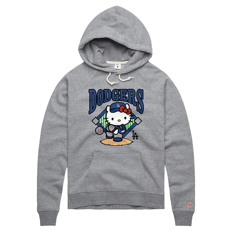 Women's Homage Gray Hello Kitty x Los Angeles Dodgers Pitch Tri-Blend Hoodie