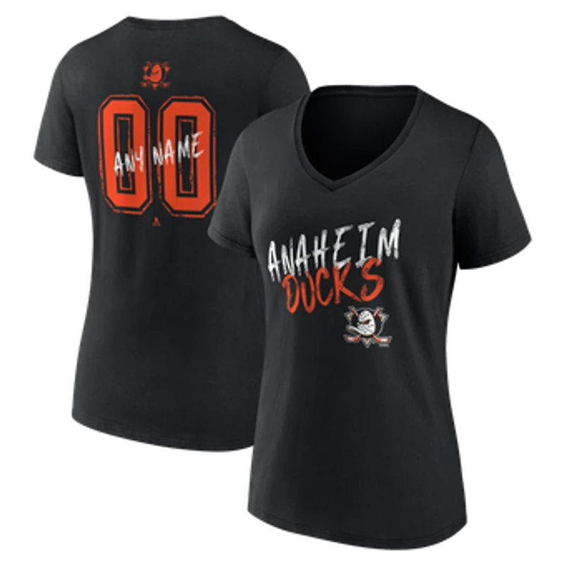 Women's Black Anaheim Ducks Hustle Personalized Name & Number V-Neck T-Shirt