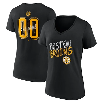 Women's Black Boston Bruins Hustle Personalized Name & Number V-Neck T-Shirt
