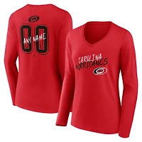 Women's Red Carolina Hurricanes Hustle Personalized Name & Number Long Sleeve V-Neck T-Shirt