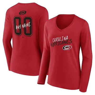 Women's Red Carolina Hurricanes Hustle Personalized Name & Number Long Sleeve V-Neck T-Shirt