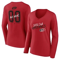 Women's Red Carolina Hurricanes Hustle Personalized Name & Number Long Sleeve V-Neck T-Shirt