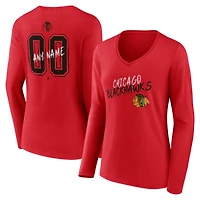 Women's Red Chicago Blackhawks Hustle Personalized Name & Number Long Sleeve V-Neck T-Shirt