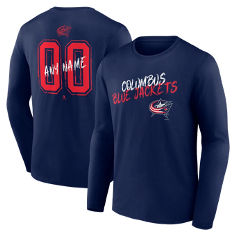 Men's Navy Columbus Blue Jackets Hustle Personalized Name & Number Long Sleeve T-Shirt