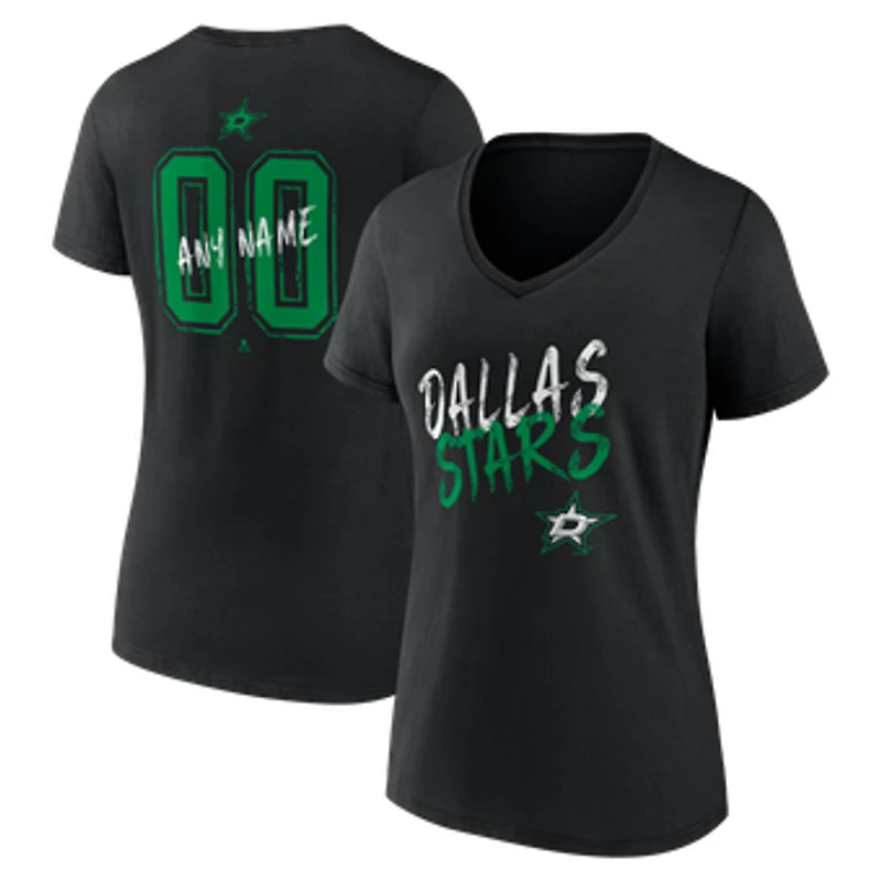 Women's Black Dallas Stars Hustle Personalized Name & Number V-Neck T-Shirt