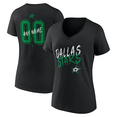 Women's Black Dallas Stars Hustle Personalized Name & Number V-Neck T-Shirt