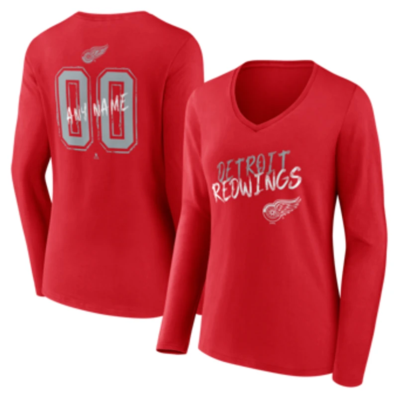 Women's Red Detroit Red Wings Hustle Personalized Name & Number Long Sleeve V-Neck T-Shirt