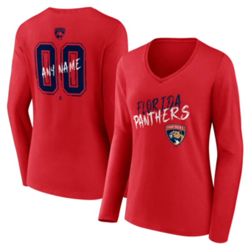 Women's Red Florida Panthers Hustle Personalized Name & Number Long Sleeve V-Neck T-Shirt