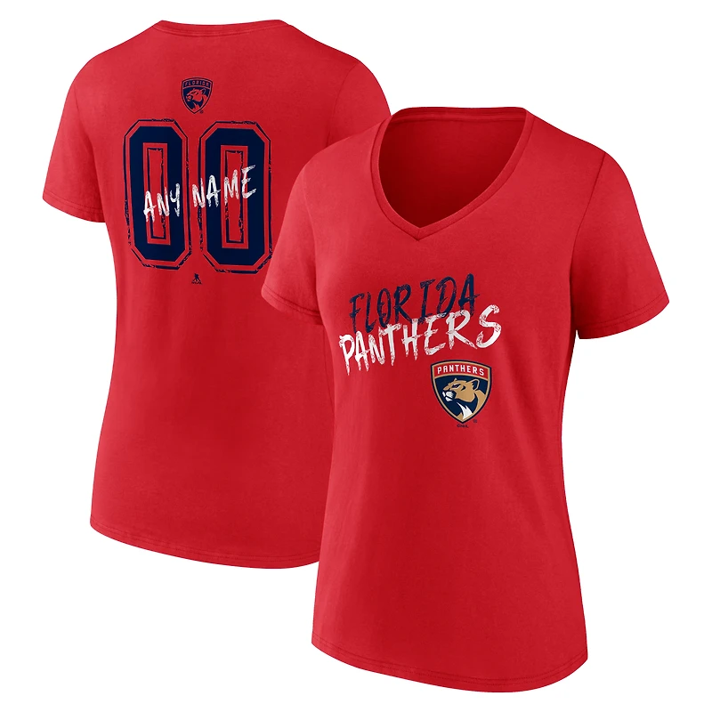 Women's Red Florida Panthers Hustle Personalized Name & Number V-Neck T-Shirt