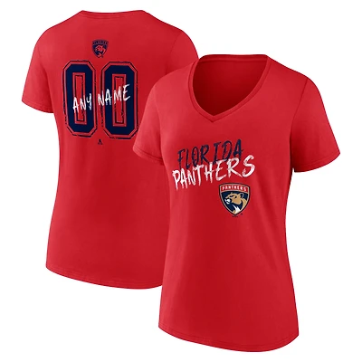 Women's Red Florida Panthers Hustle Personalized Name & Number V-Neck T-Shirt