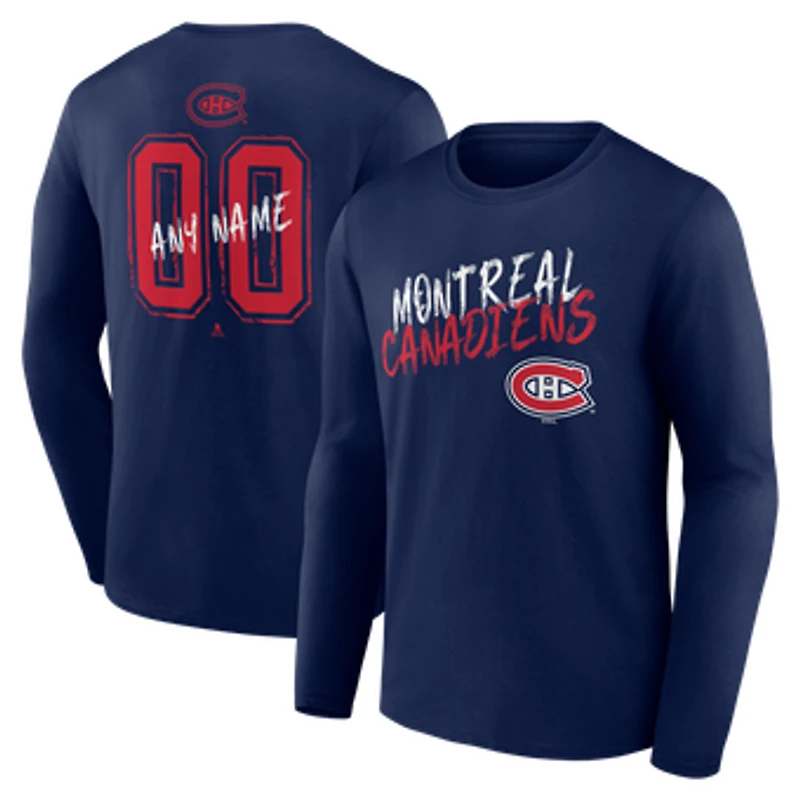 Men's Navy Montreal Canadiens  Hustle Personalized Name & Number Long Sleeve T-Shirt