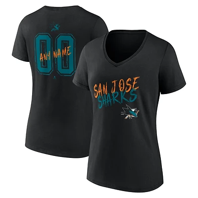 Women's Black San Jose Sharks Hustle Personalized Name & Number V-Neck T-Shirt