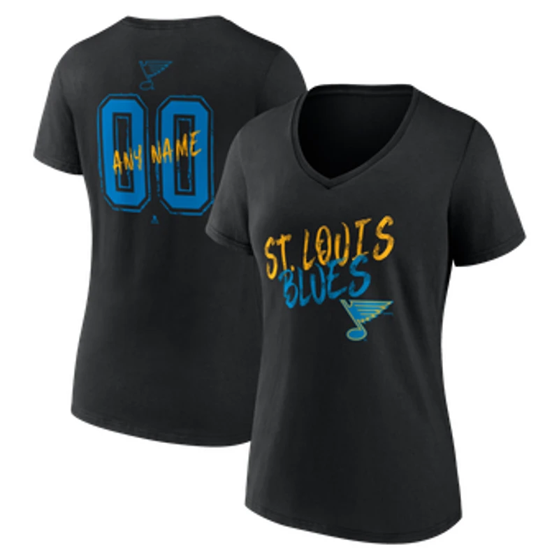Women's Black St. Louis Blues Hustle Personalized Name & Number V-Neck T-Shirt