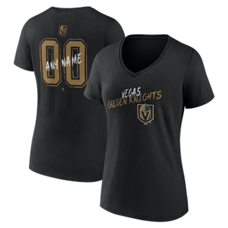 Women's Black Vegas Golden Knights Hustle Personalized Name & Number V-Neck T-Shirt