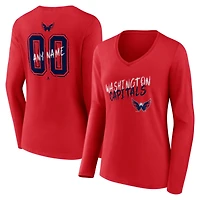 Women's Red Washington Capitals Hustle Personalized Name & Number Long Sleeve V-Neck T-Shirt
