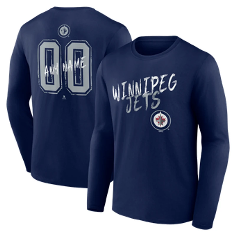 Men's Navy Winnipeg Jets  Hustle Personalized Name & Number Long Sleeve T-Shirt