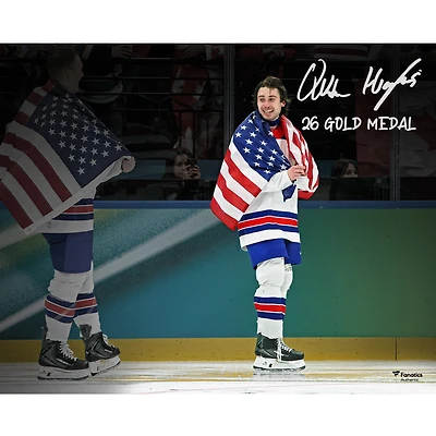 Quinn Hughes Team USA Autographed 16" x 20" 2026 Winter Olympics Gold Medal Winner Photograph with "26 Gold Medal" Inscription