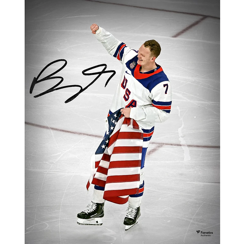 Brady Tkachuk Team USA Autographed 16" x 20" 2026 Winter Olympics Gold Medal Winner Photograph