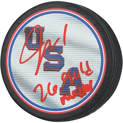 Jeremy Swayman Team USA Autographed 2026 Winter Olympics Hockey Puck with "26 Gold Medal" Inscription