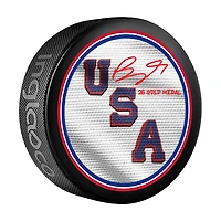 Brady Tkachuk Team USA Autographed 2026 Winter Olympics Hockey Puck with "26 Gold Medal" Inscription