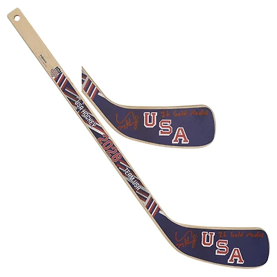 Connor Hellebuyck Team USA Autographed 2026 Winter Olympics Mini Wood Stick with "26 Gold Medal" Inscription