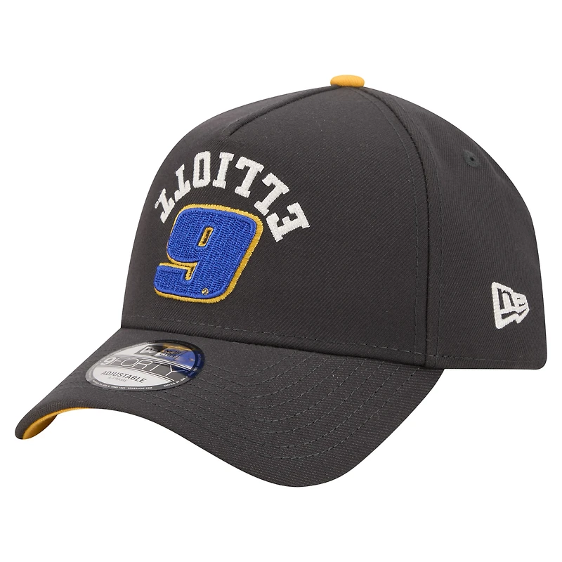 Men's New Era  Black Chase Elliott Upside-Down Chain Stitch A-Frame 9FORTY Adjustable Hat
