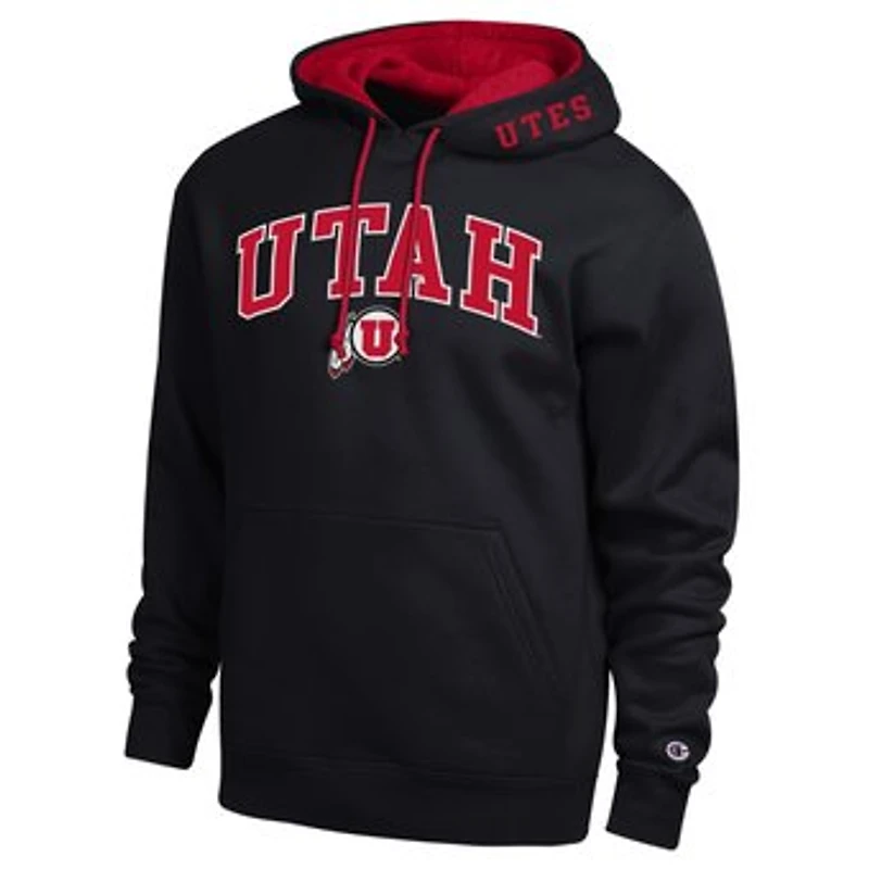 Men's Champion Black Utah Utes Arch Tackle Twill Hoodie