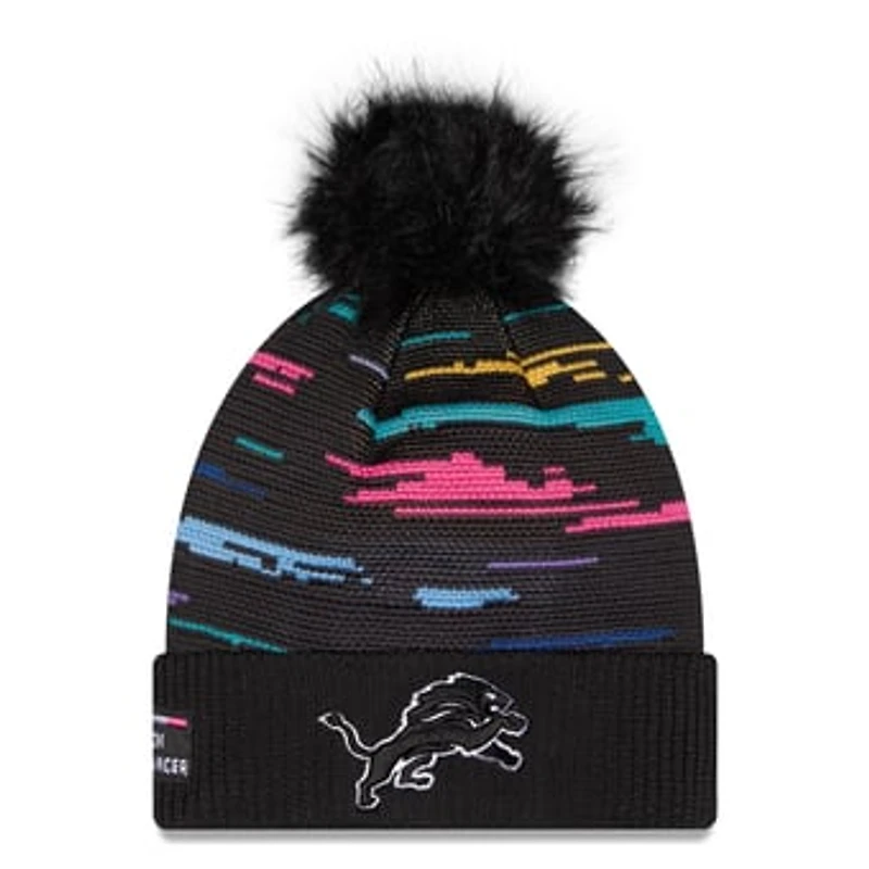 Women's New Era Black Detroit Lions 2026 NFL Crucial Catch Cuffed Knit Hat with Pom