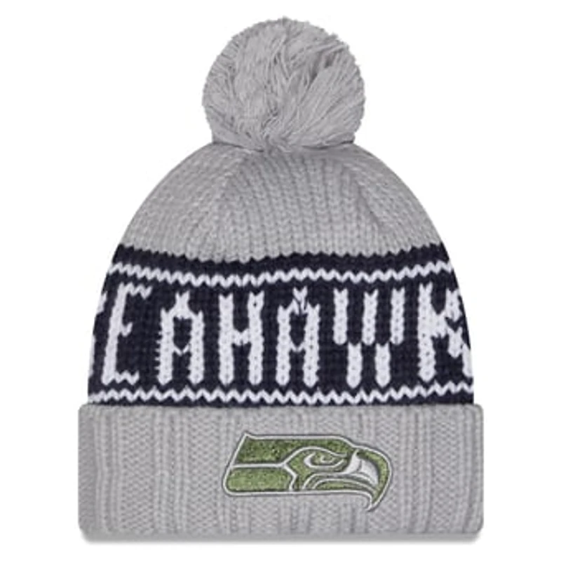 Women's New Era Gray Seattle Seahawks Rivalries Collection Cuffed Knit Hat with Pom
