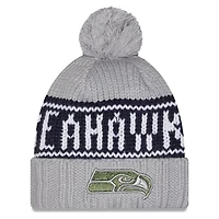 Women's New Era Gray Seattle Seahawks Rivalries Collection Cuffed Knit Hat with Pom