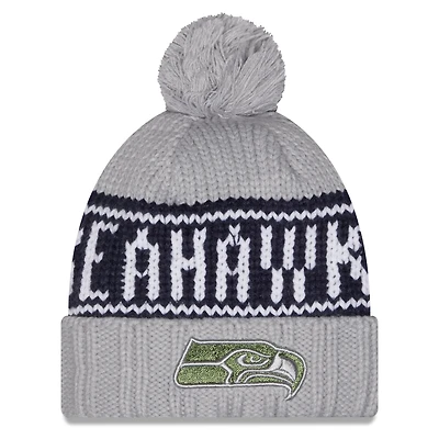 Women's New Era Gray Seattle Seahawks Rivalries Collection Cuffed Knit Hat with Pom