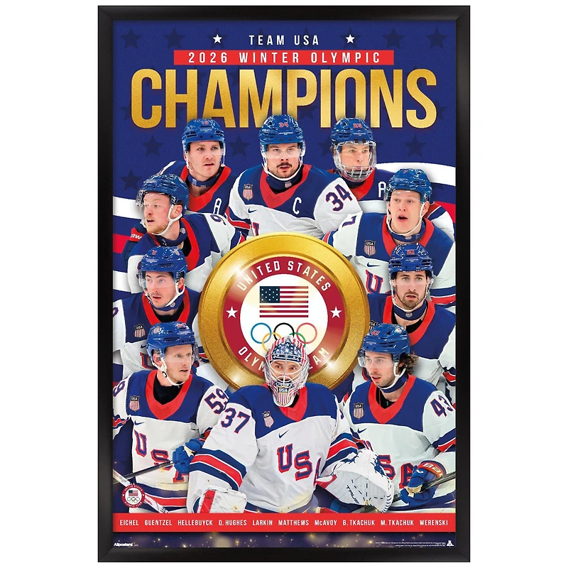 Men's USA Hockey 2026 Winter Olympics Gold Medal 22.375" x 34" Framed Poster