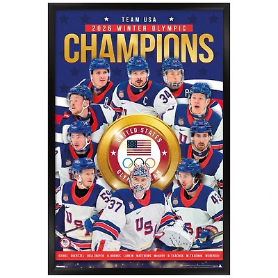 Men's USA Hockey 2026 Winter Olympics Gold Medal 22.375" x 34" Framed Poster