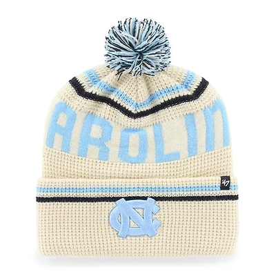 Unisex '47 Cream North Carolina Tar Heels Quattrle Waffle Cuffed Knit Hat with Pom