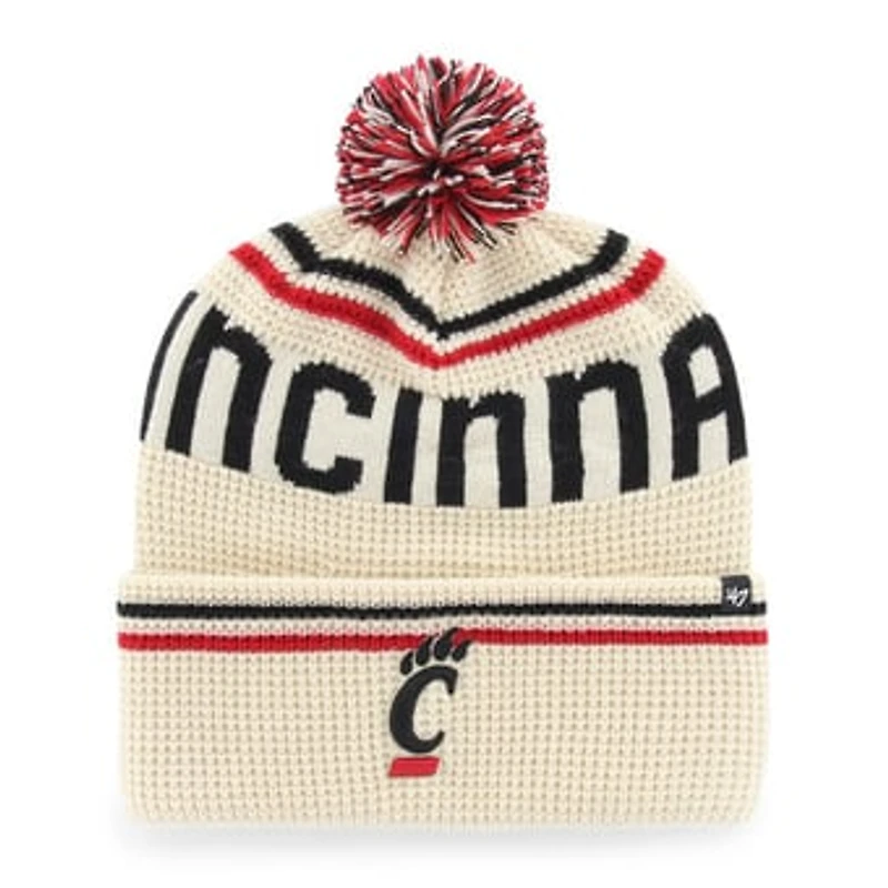 Unisex '47  Cream Cincinnati Bearcats Quattrle Waffle Cuffed Knit Hat with Pom