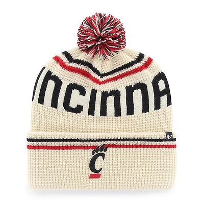 Unisex '47 Cream Cincinnati Bearcats Quattrle Waffle Cuffed Knit Hat with Pom