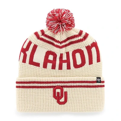 Unisex '47 Cream Oklahoma Sooners Quattrle Waffle Cuffed Knit Hat with Pom