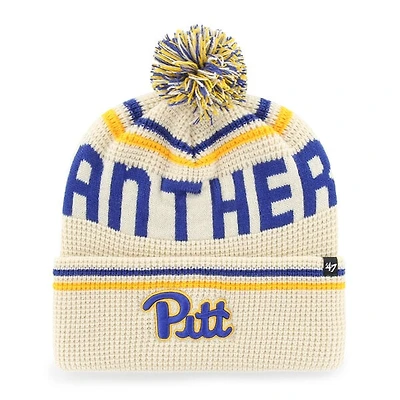 Unisex '47 Cream Pitt Panthers Quattrle Waffle Cuffed Knit Hat with Pom