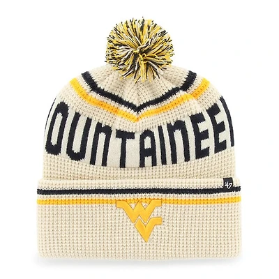 Unisex '47 Cream West Virginia Mountaineers Quattrle Waffle Cuffed Knit Hat with Pom