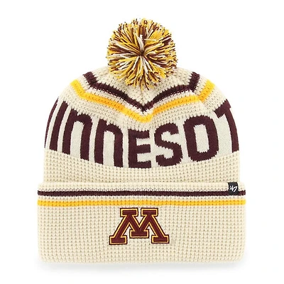 Unisex '47 Cream Minnesota Golden Gophers Quattrle Waffle Cuffed Knit Hat with Pom