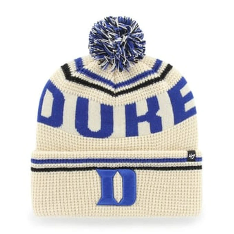 Unisex '47  Cream Duke Blue Devils Quattrle Waffle Cuffed Knit Hat with Pom