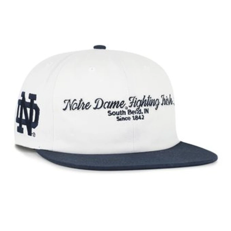 Men's '47 White/Navy Notre Dame Fighting Irish Script Stack Relaxed Captain Snapback Hat
