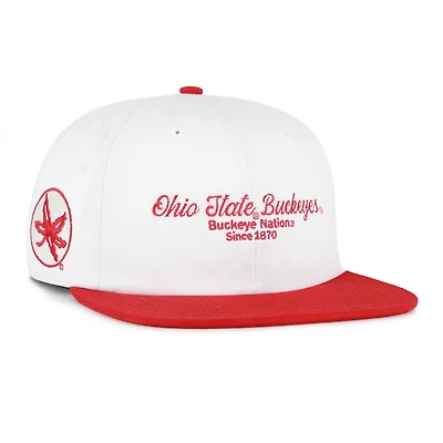 Men's '47 White/Scarlet Ohio State Buckeyes Script Stack Relaxed Captain Snapback Hat