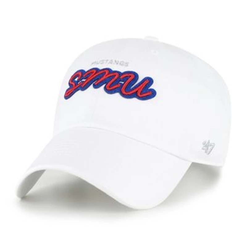Women's '47 White SMU Mustangs Trendy Script Clean Up Adjustable Hat