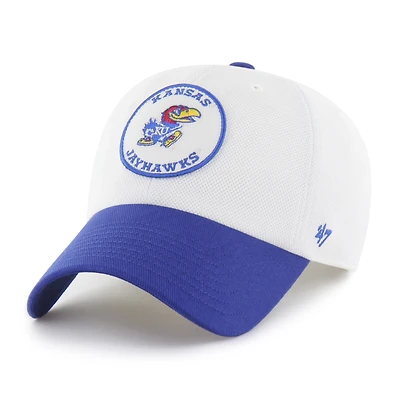 Unisex '47 White/Royal Kansas Jayhawks Pique Patch Clean Up Adjustable Hat