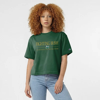 Women's Champion Green Notre Dame Fighting Irish Waist Length Wordmark T-Shirt